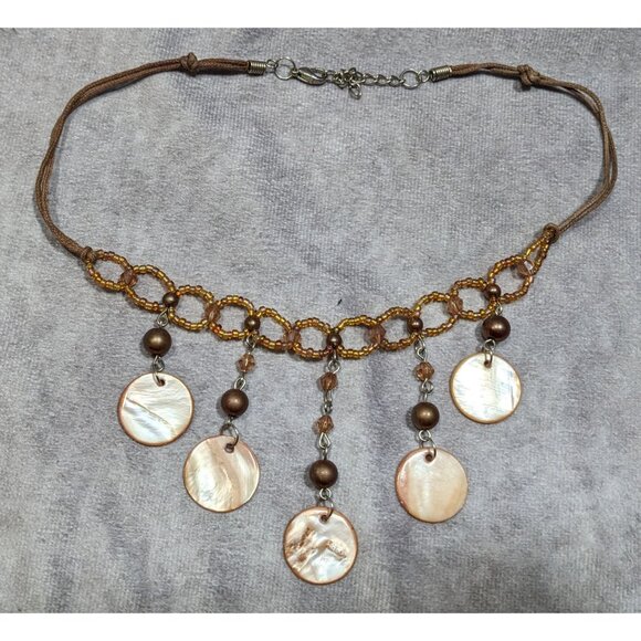 Bohemian Brown Glass And Shell Fringe Necklace - Picture 6 of 6